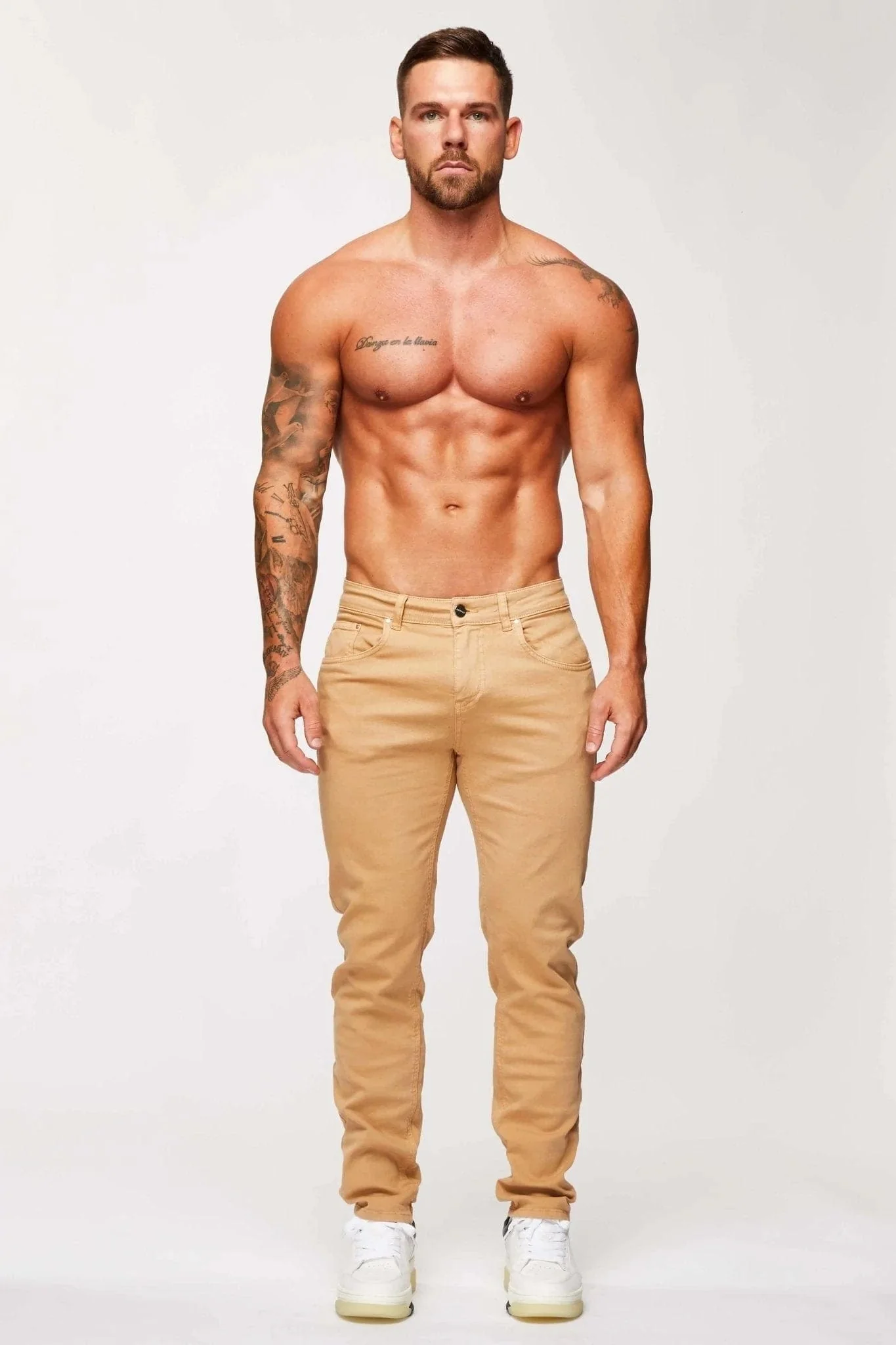 STRAIGHT LEG JEANS - BEIGE - Image 3