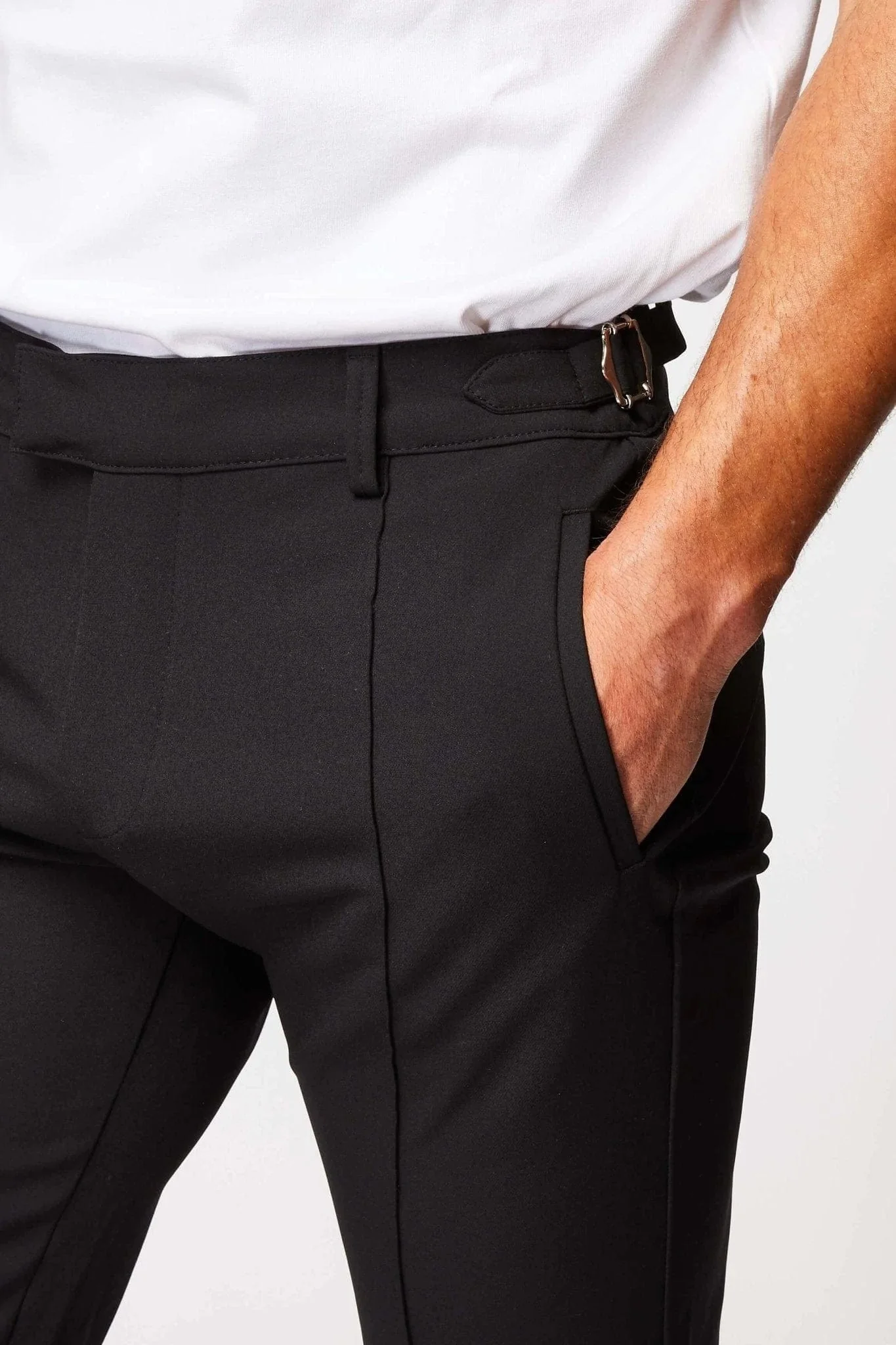 STRAIGHT LEG CINCH TROUSERS- BLACK - Image 4