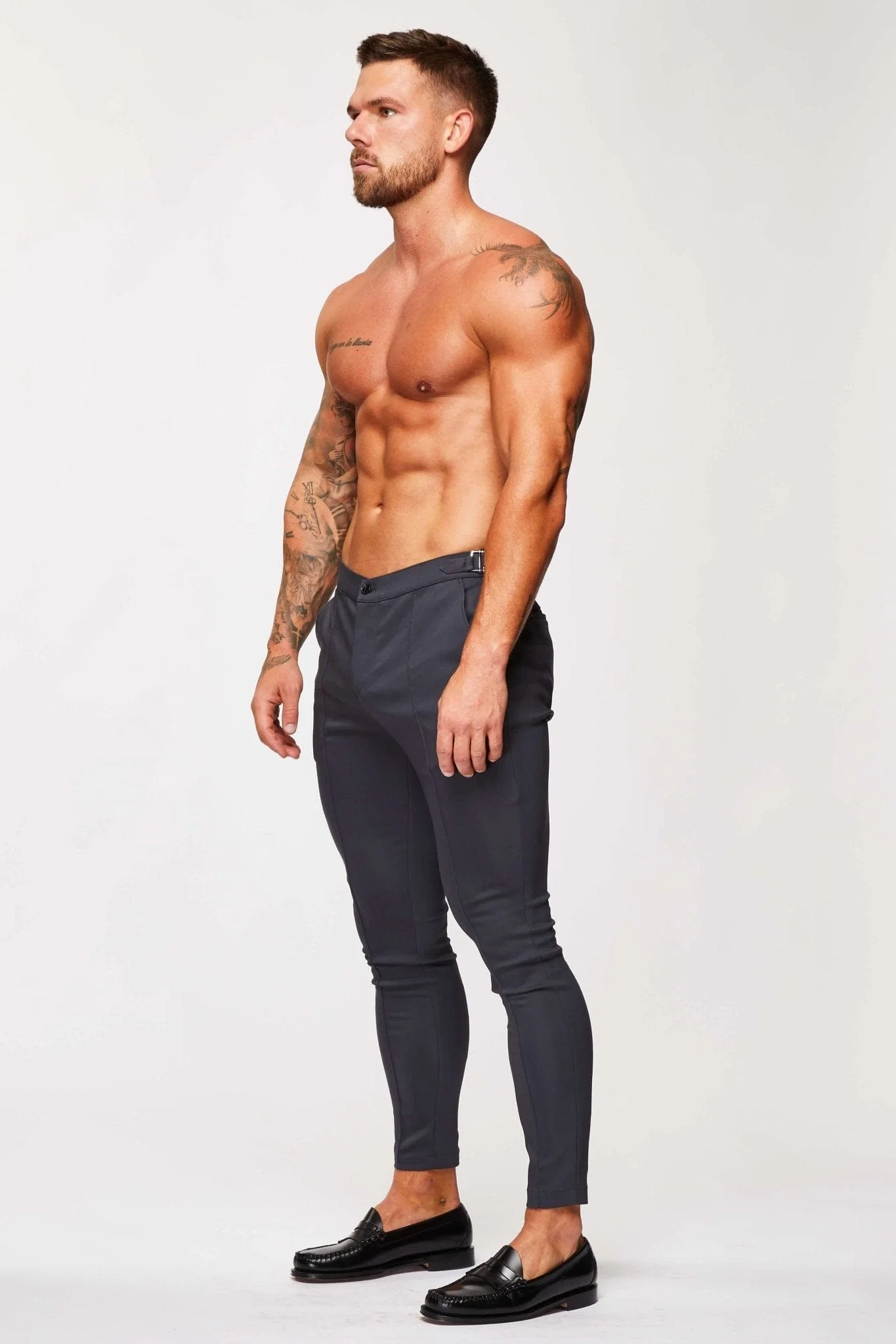 PLAIN STRETCH TROUSER W/ SIDE CINCH - GREY - Image 4