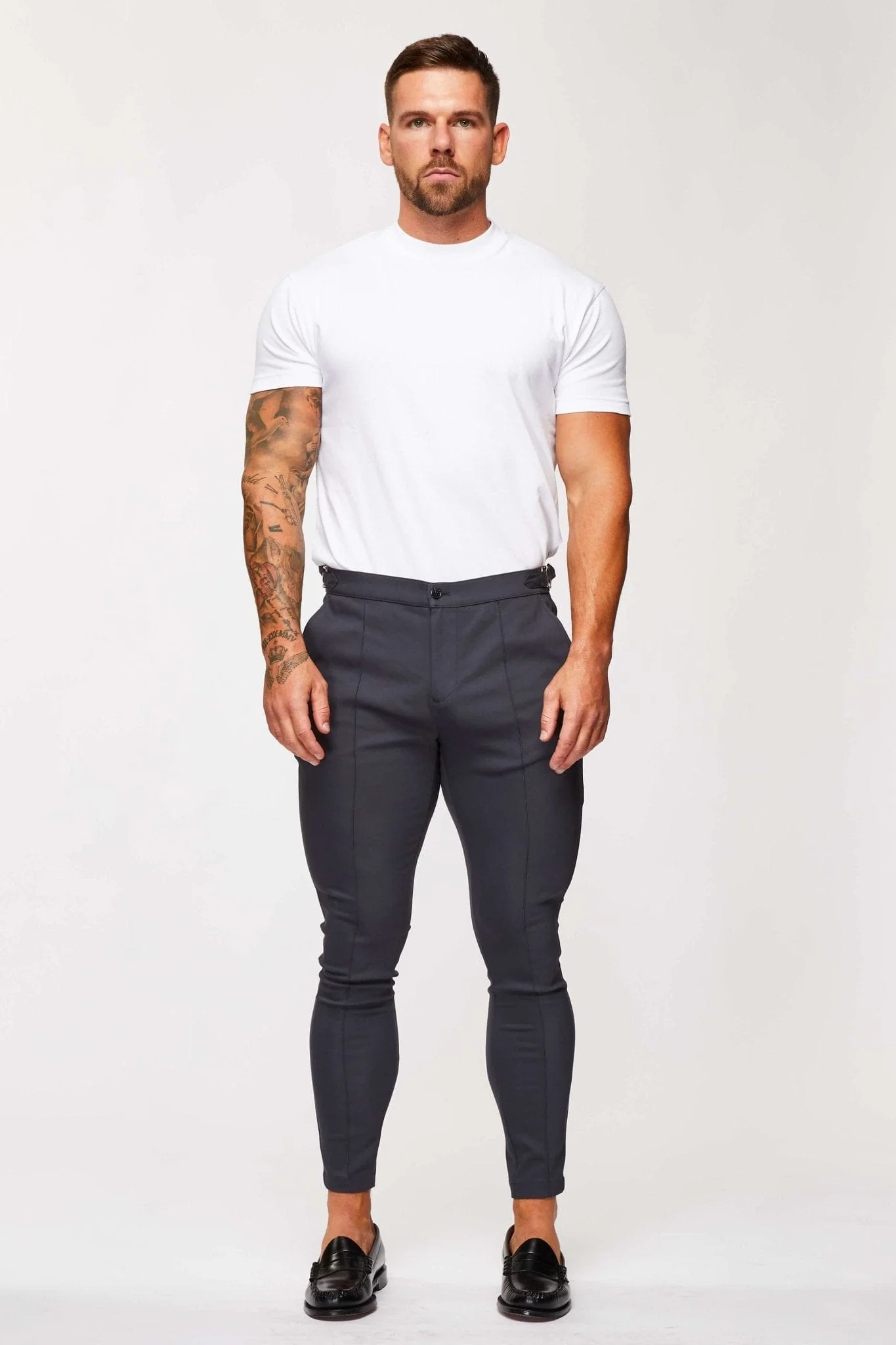 PLAIN STRETCH TROUSER W/ SIDE CINCH - GREY - Image 5
