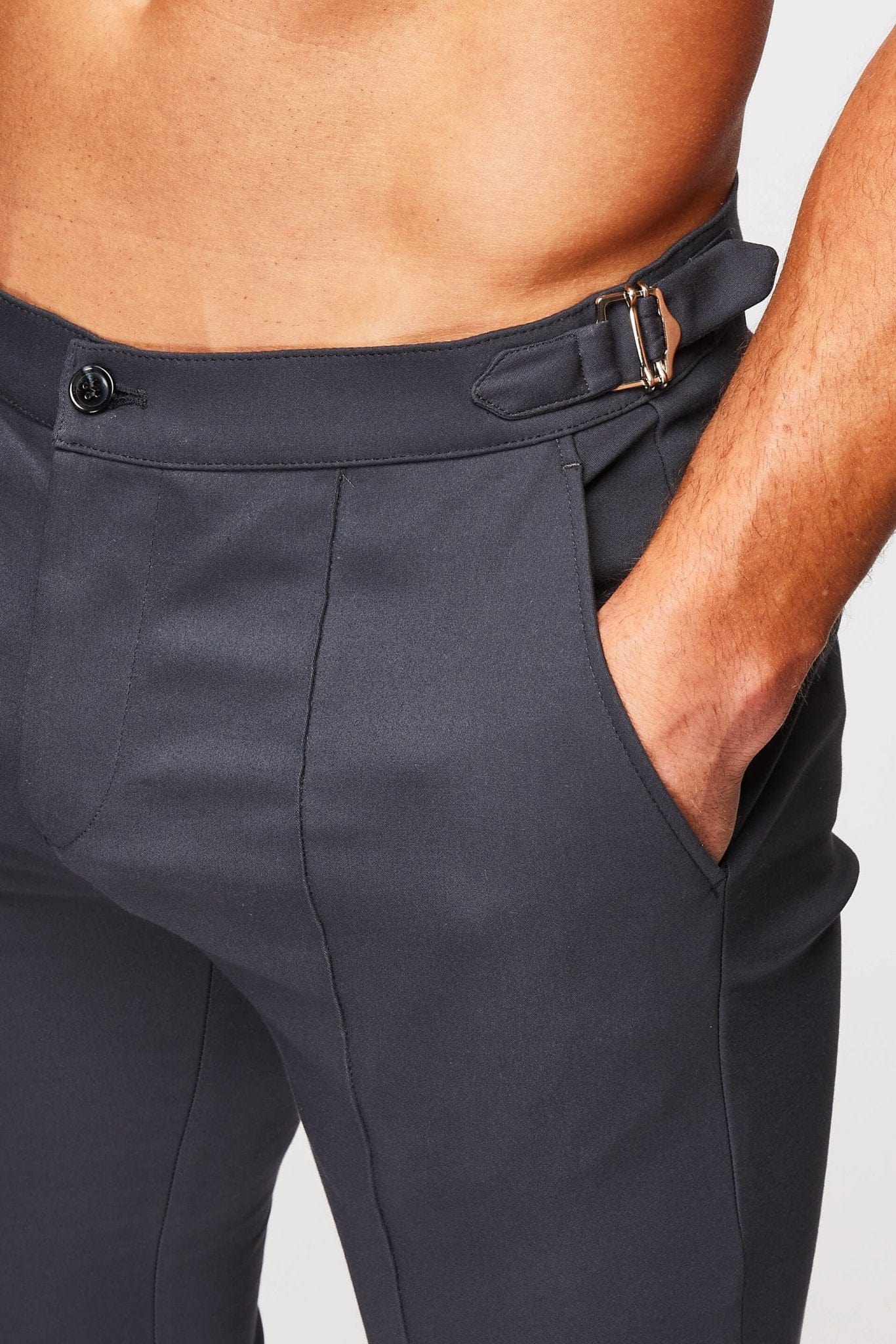 PLAIN STRETCH TROUSER W/ SIDE CINCH - GREY - Image 7