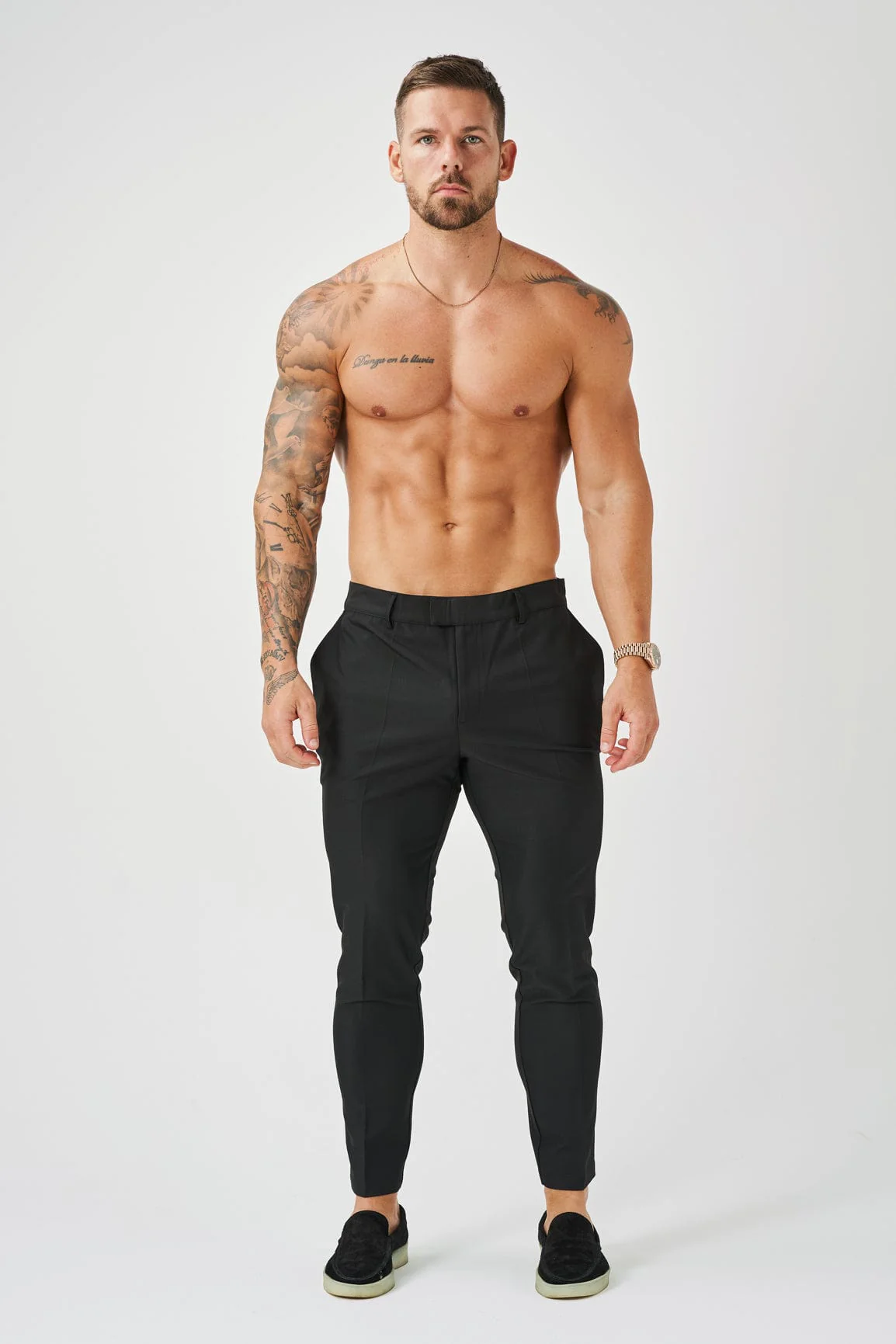 STRETCH WOVEN TROUSER - BLACK - Image 4