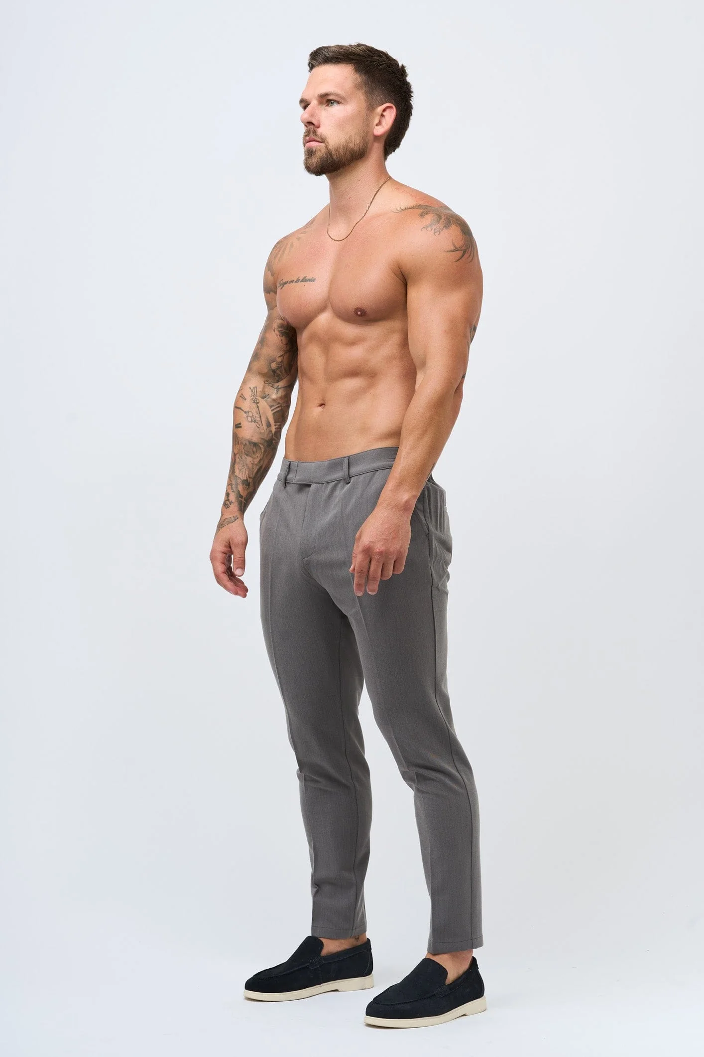STRETCH WOVEN TROUSER - GREY - Image 4