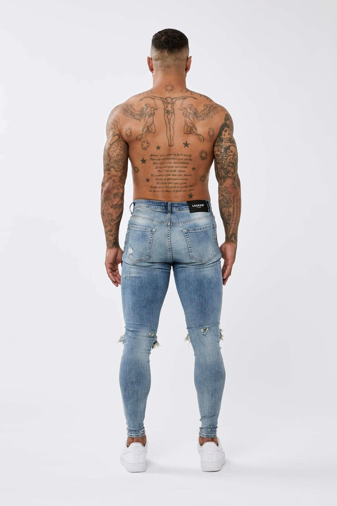 SKINNY FIT JEANS RIPPED & REPAIRED - STRONG WASHED DARK BLUE - Image 4