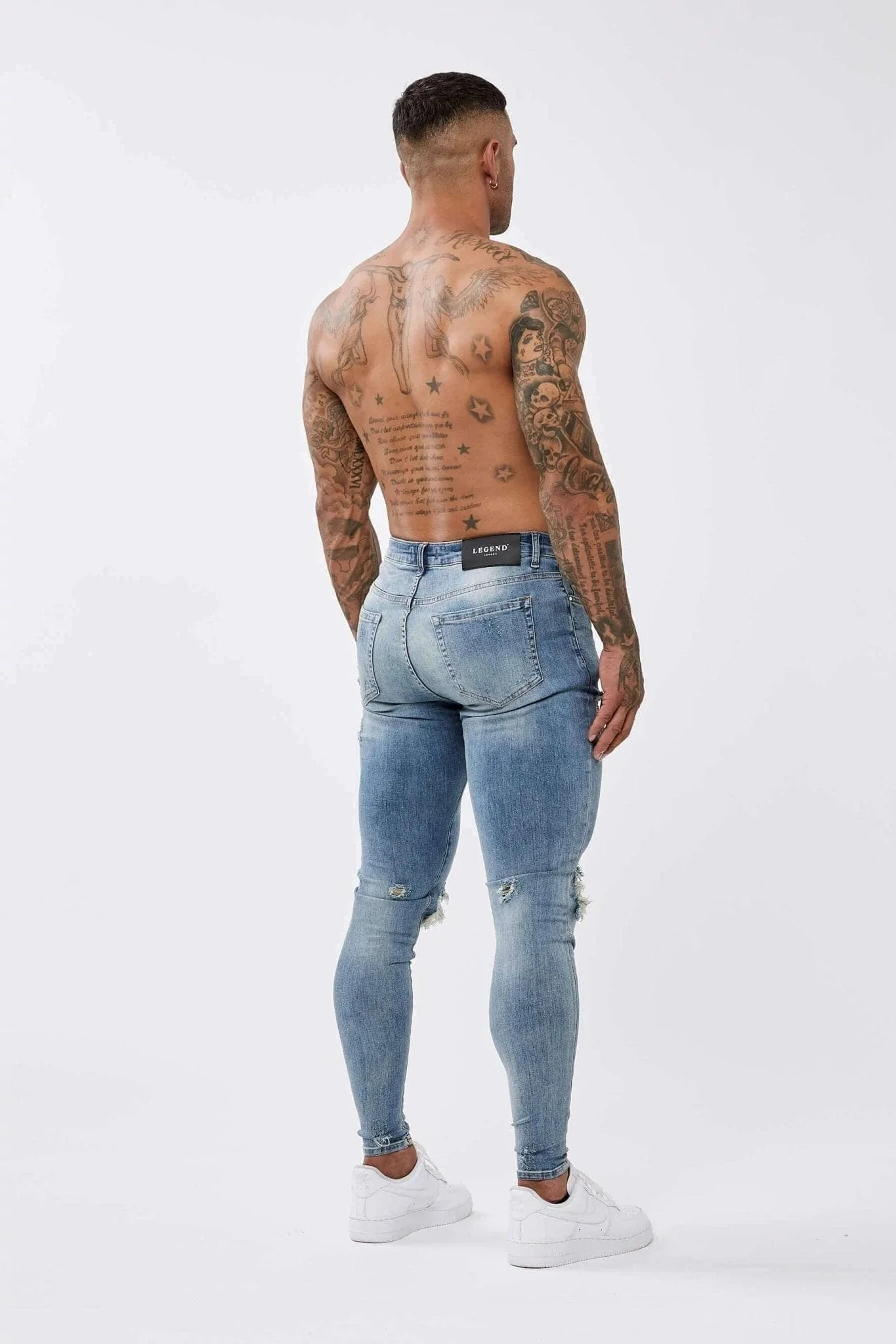 SKINNY FIT JEANS RIPPED & REPAIRED - STRONG WASHED DARK BLUE - Image 7