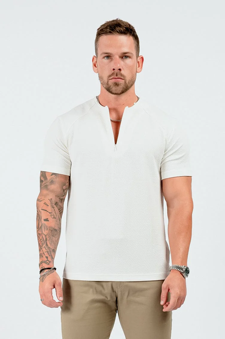 TEXTURED HENLEY TOP - WHITE - Image 4