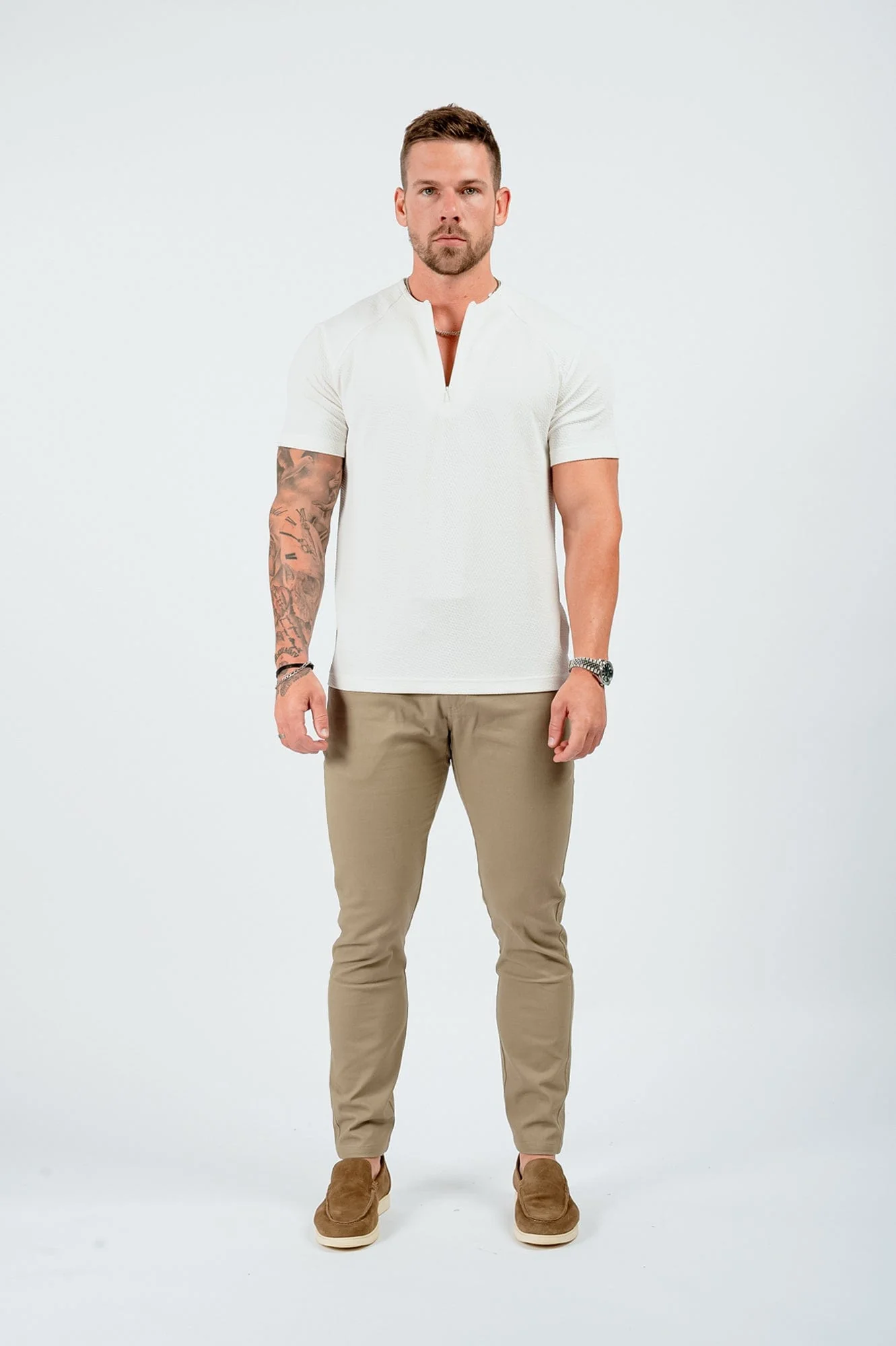 TEXTURED HENLEY TOP - WHITE - Image 8