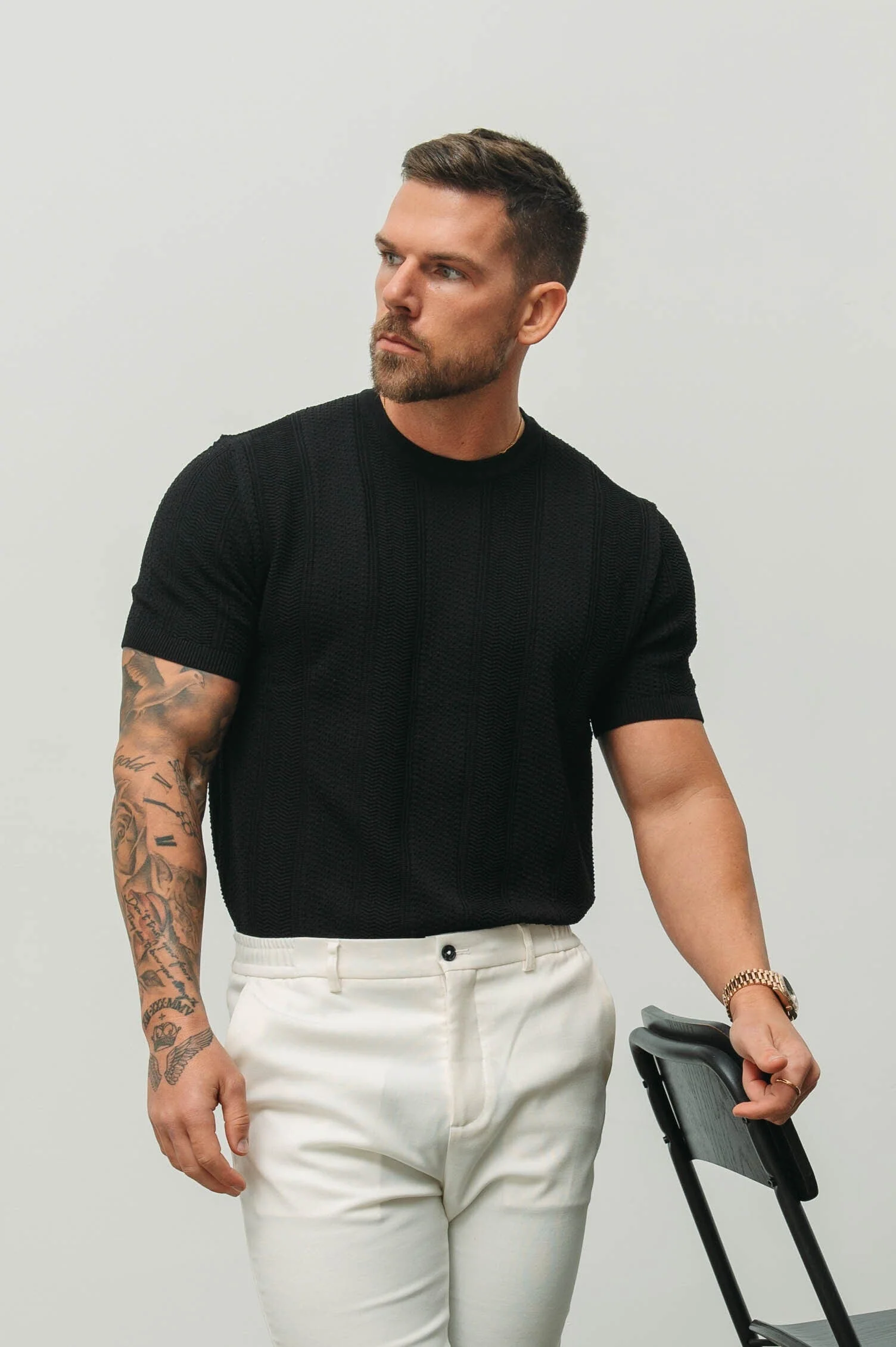 TEXTURED TEE - BLACK - Image 3