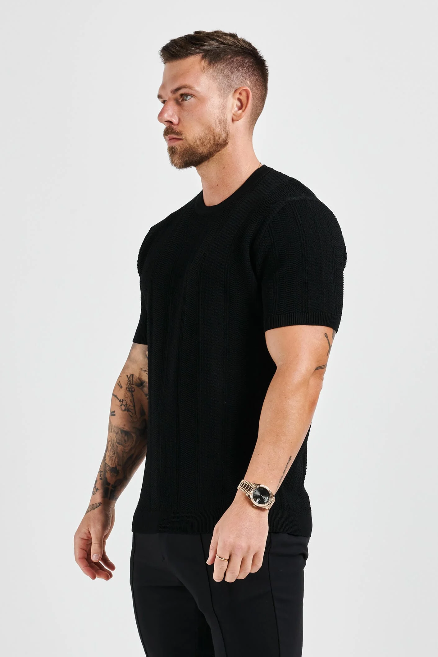 TEXTURED TEE - BLACK - Image 8