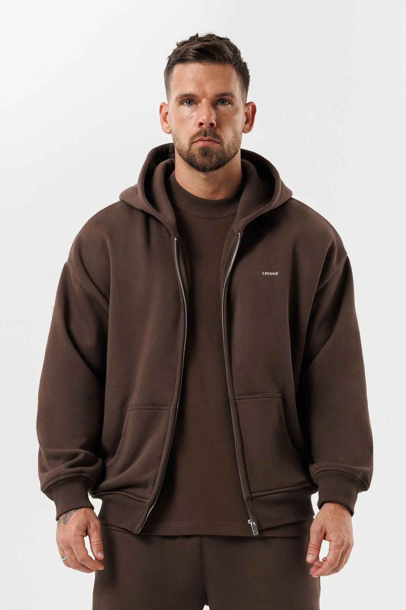 ZIPPED HOODIE - BROWN - Image 2