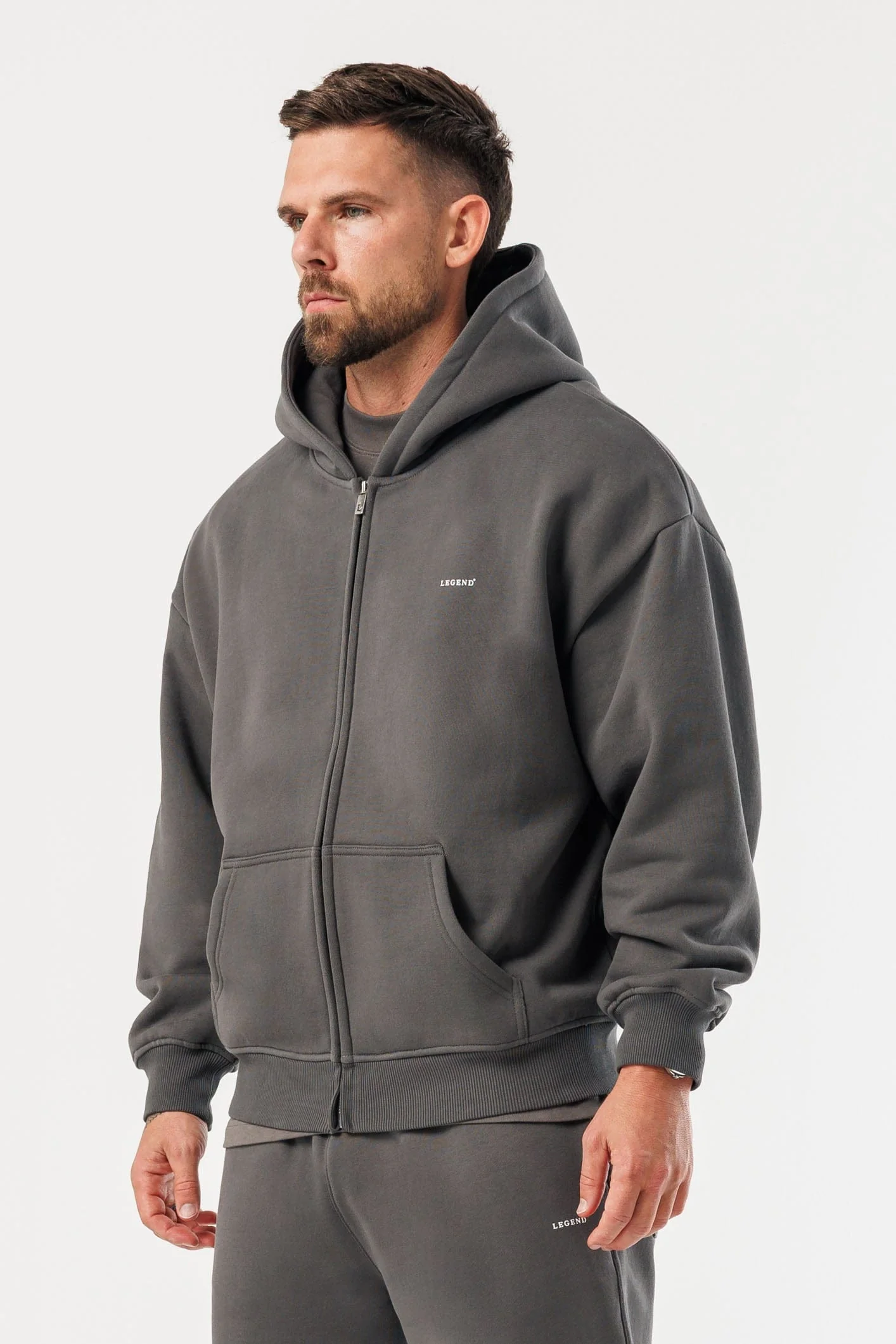 ZIPPED HOODIE - DARK GREY - Image 6