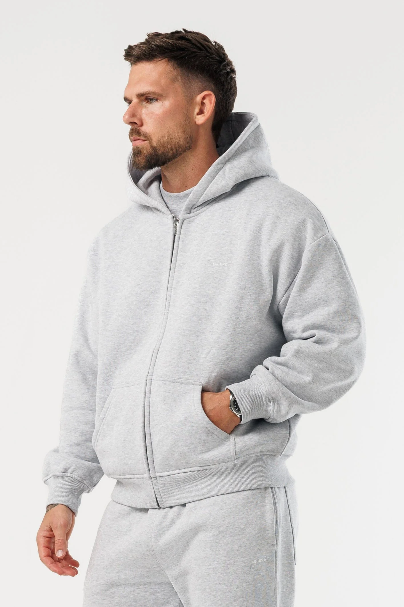 ZIPPED HOODIE - GREY MARL - Image 4