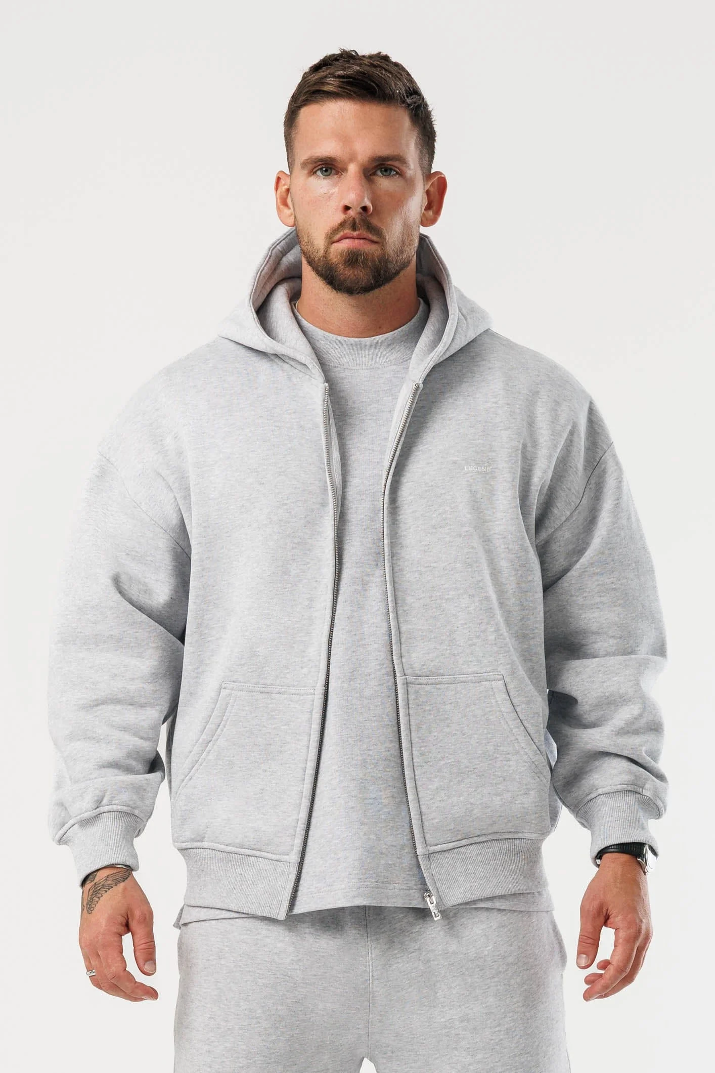 ZIPPED HOODIE - GREY MARL - Image 9