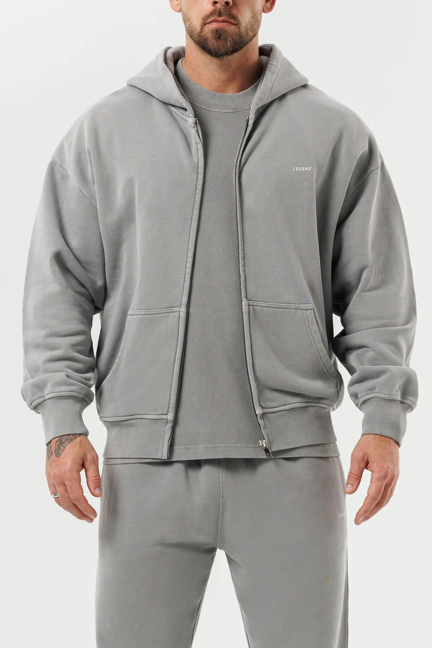 ZIPPED HOODIE - WASHED GREY