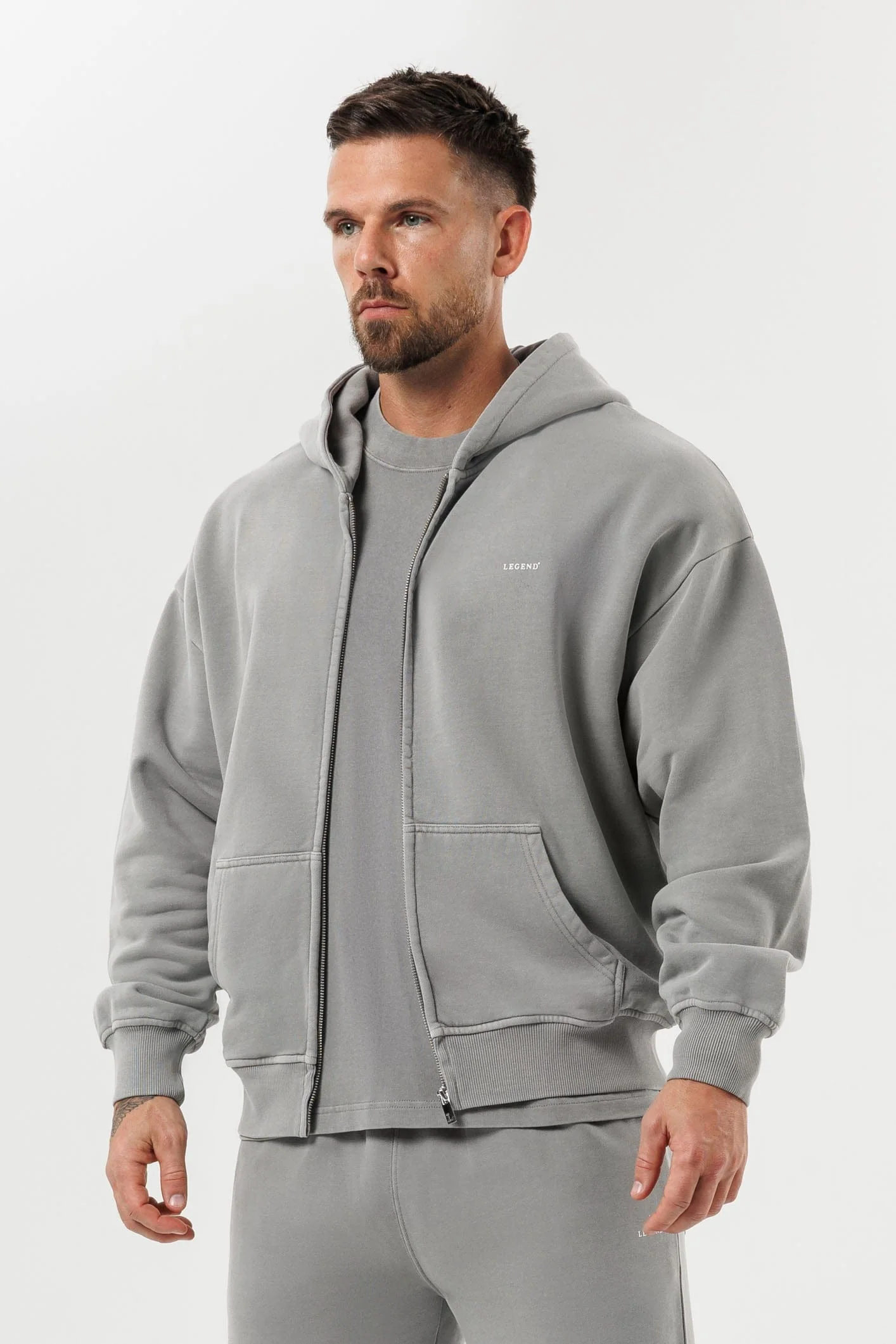 ZIPPED HOODIE - WASHED GREY - Image 3