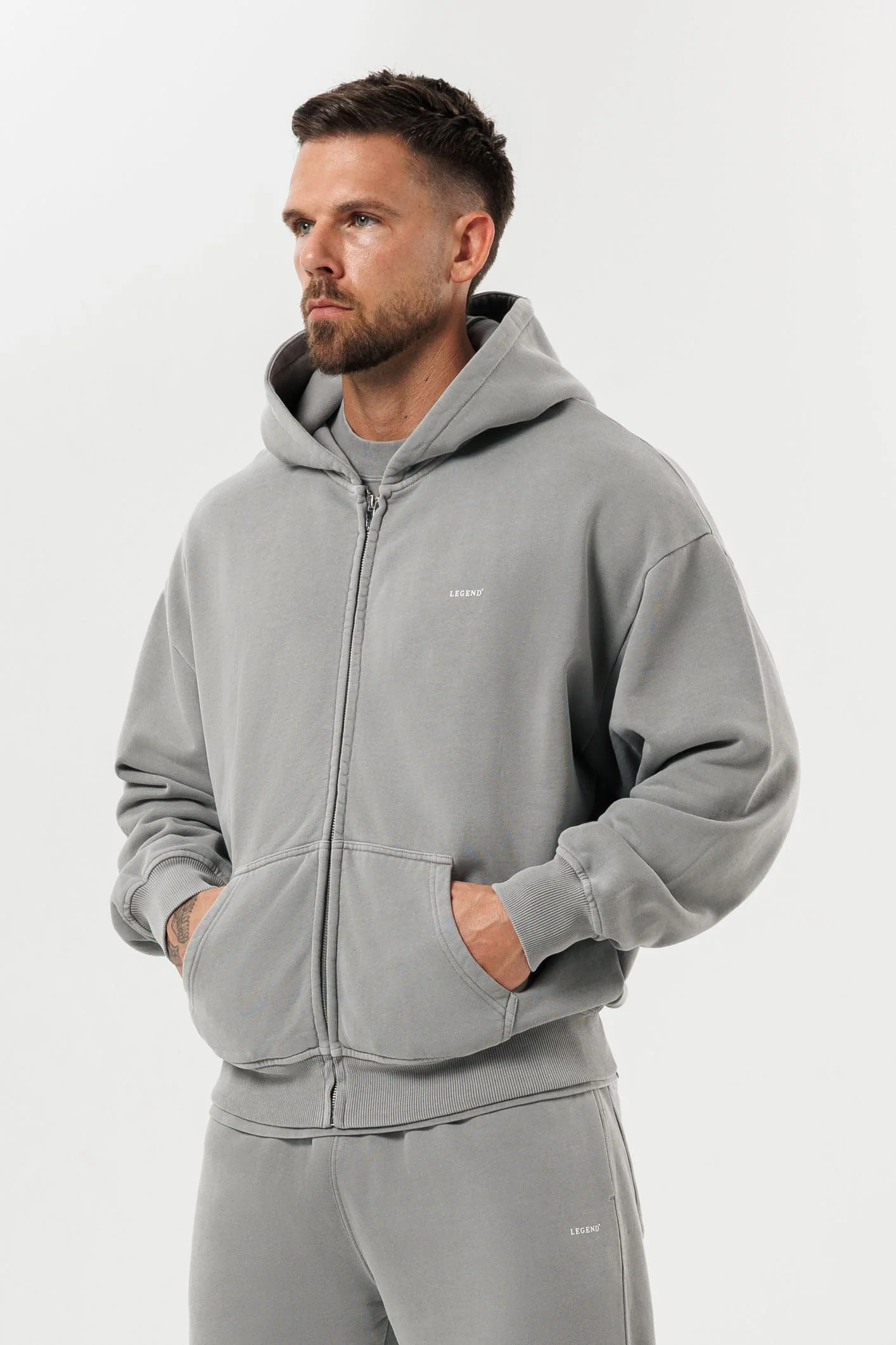 ZIPPED HOODIE - WASHED GREY - Image 5